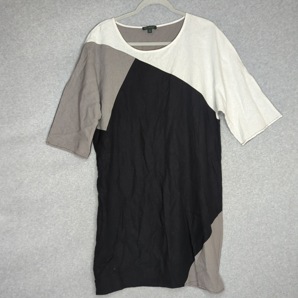 For Cynthia‎ Color Block Linen Blend Dress Short Sleeve Casual Women's Lagenlook